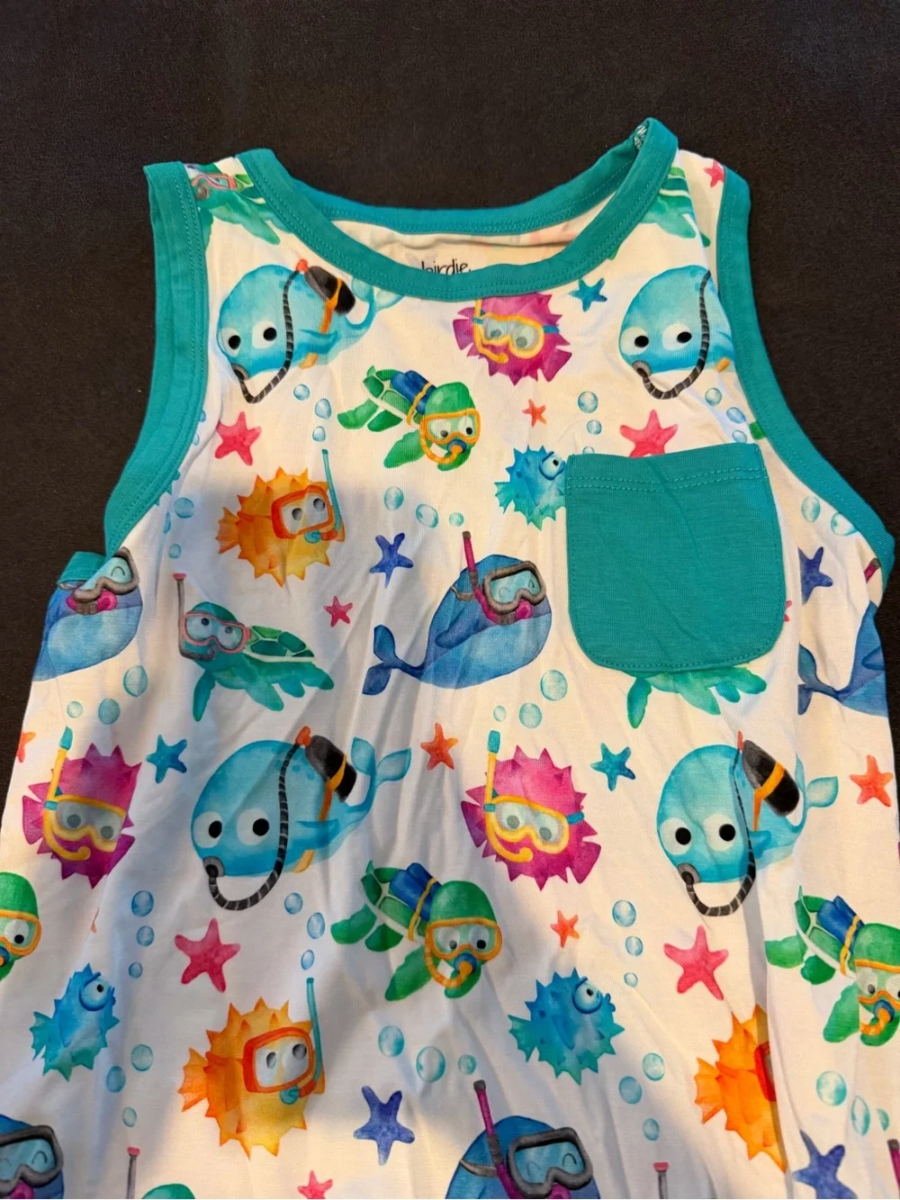Birdie Bean Teal Tank & Shorts Set with Turtle Print Size 6-7